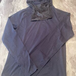 Navy Long Sleeve Hoodie with Camo Neck